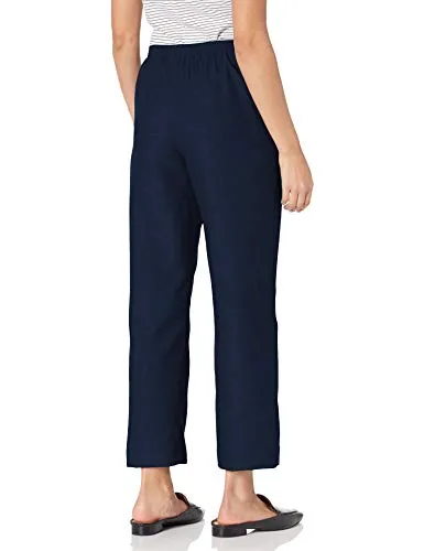 Alfred Dunner Women's Around Elastic Waist Polyester Short Pull-On Style Pants, Navy, 8 Petite