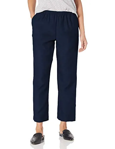 Alfred Dunner Women's Around Elastic Waist Polyester Short Pull-On Style Pants, Navy, 8 Petite