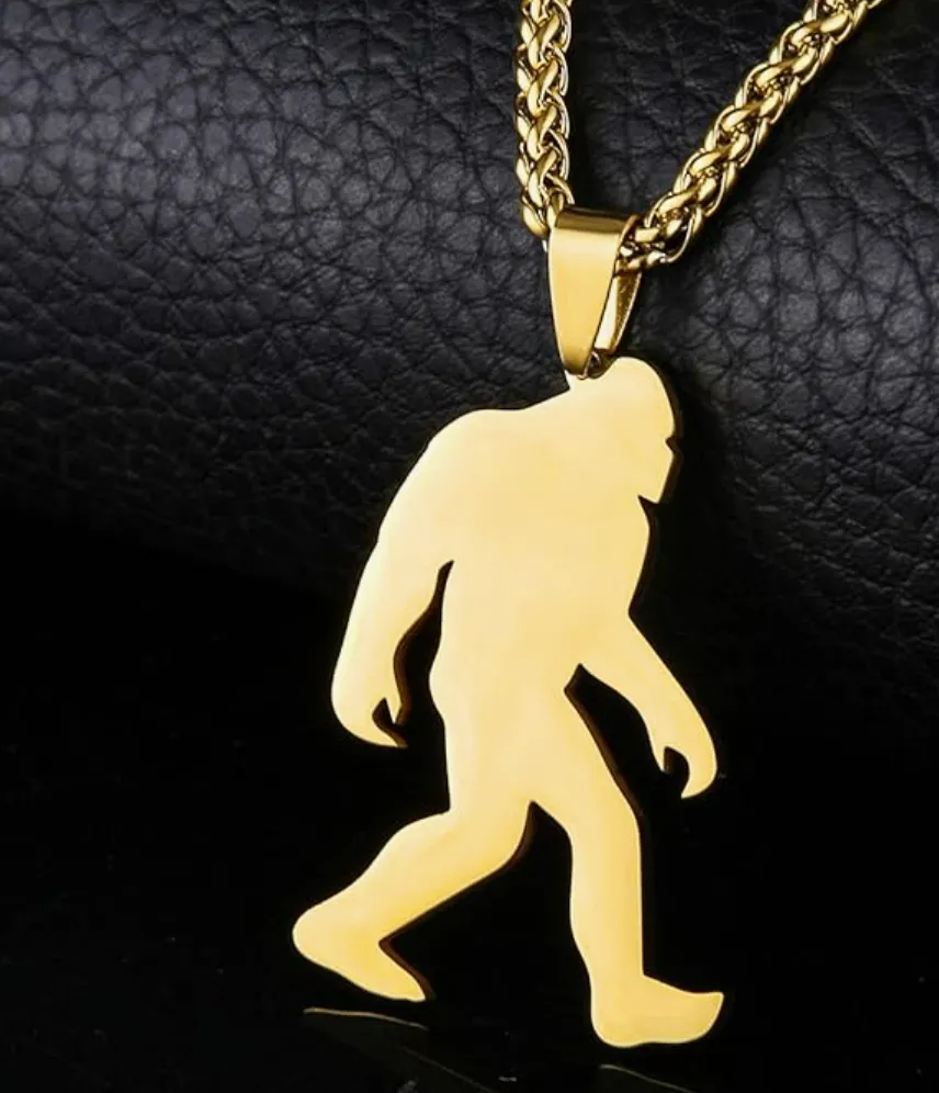 Bigfoot Pendant Yeti Monster Stainless Steel Ape Gorilla Chain Monkey Sasquatch Jewelry Gold Silver 24in.