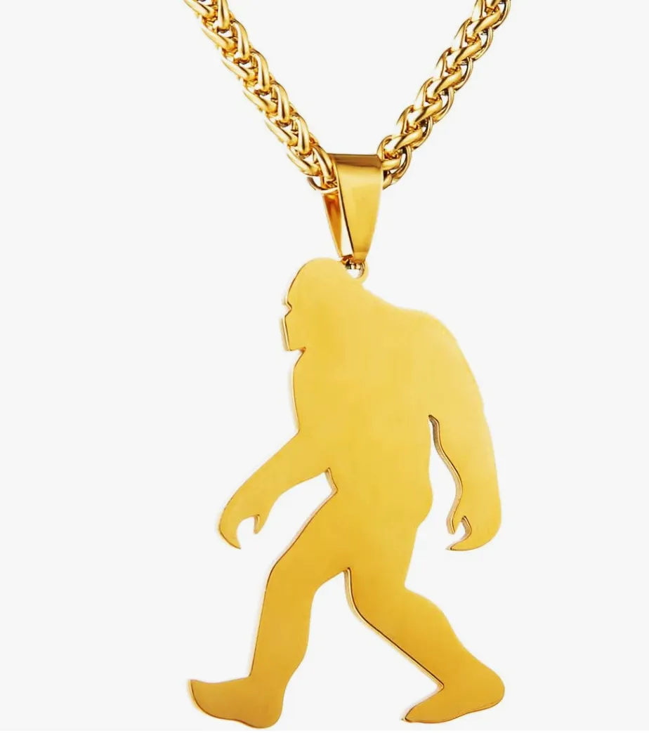 Bigfoot Pendant Yeti Monster Stainless Steel Ape Gorilla Chain Monkey Sasquatch Jewelry Gold Silver 24in.