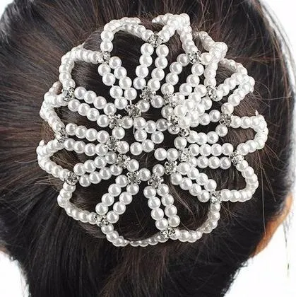 Hamag Pearl Bun Hair Net with Crystals