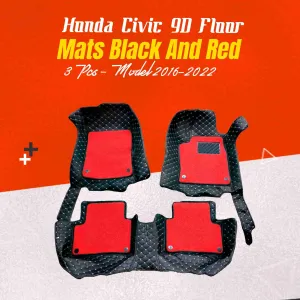 Honda Civic 9D Floor Mats Mix Thread Black and Red 3 Pcs - Model 2016-2022